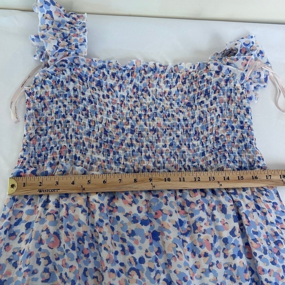 Nanette Lepore Midi Dress Summer 14 Blue Pink Boho Tiered Smocked Ruffle - Picture 6 of 9
